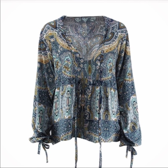Sz XL Petite Long Sleeved Boho Paisley Blouse - Picture 5 of 6